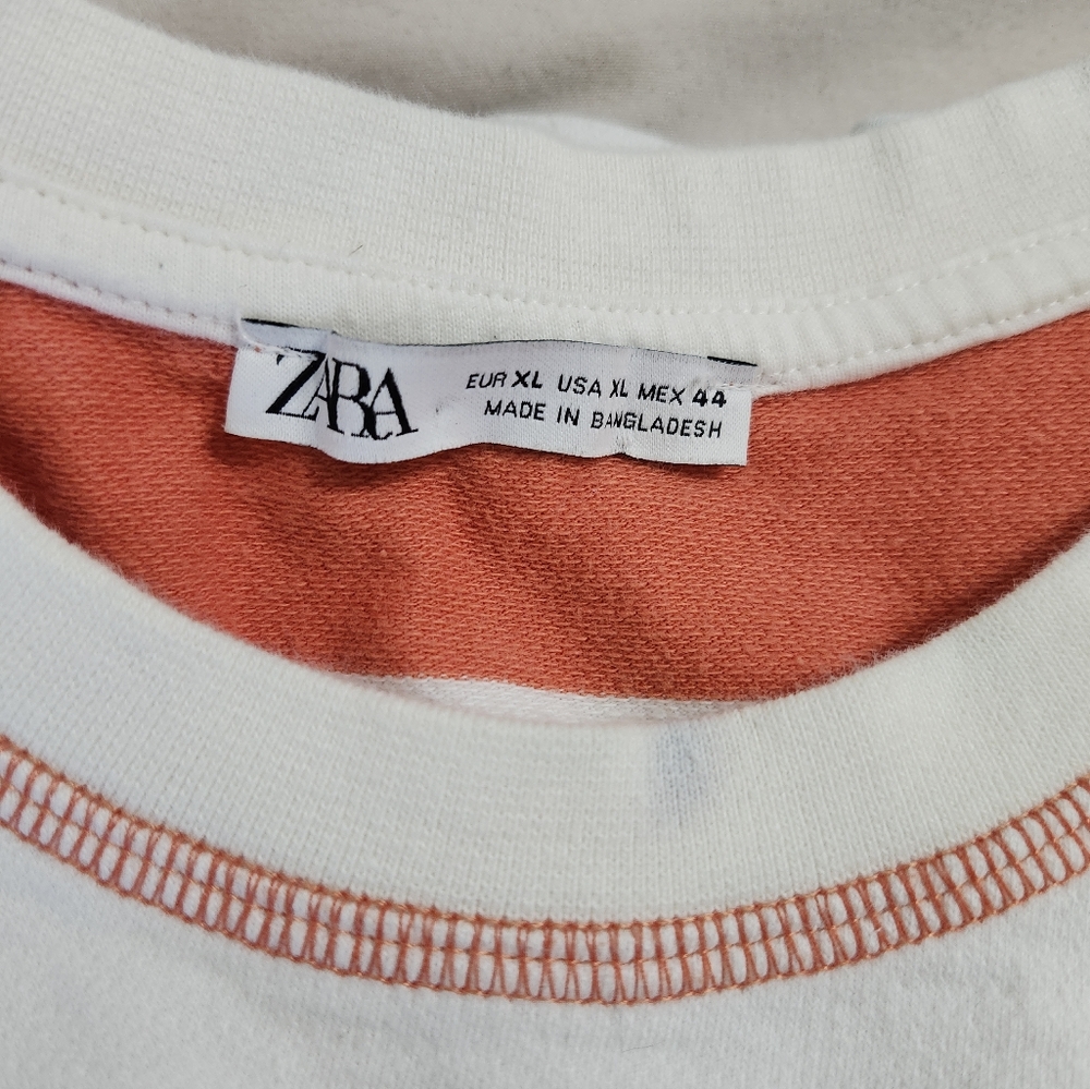 Zara Men's Orange, White & Blue Heavy Weight Crewneck XL T-shirt